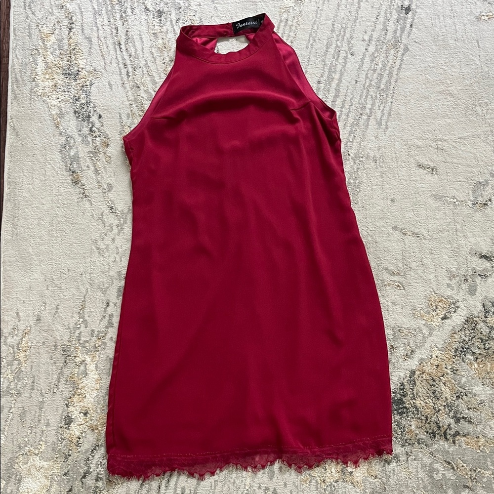 Elegant Burgundy Halter Mini Dress